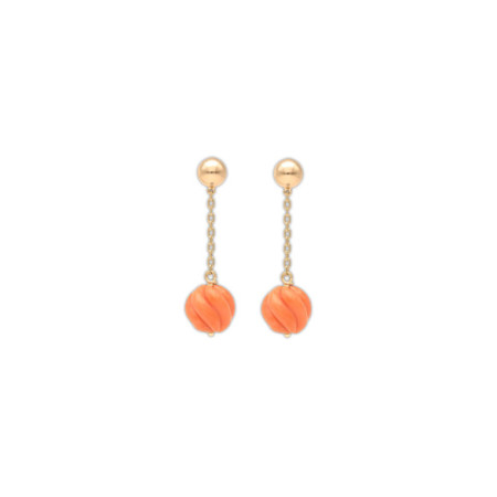 Pendientes Oro Amarillo Y Coral. Género: Mujer. Material: Oro amarillo. Piedras: Coral
