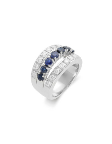 Anillo Oro Blanco, Zafiros Y Diamantes