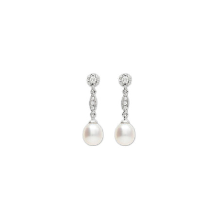 Pendientes Oro Blanco, Diamantes Y Perla. Género: Mujer. Material: Oro blanco. Piedras: Diamantes,Perlas