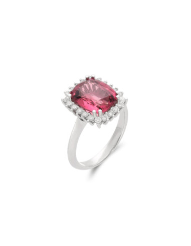 Anillo Oro Blanco, Turmalina Y Diamantes