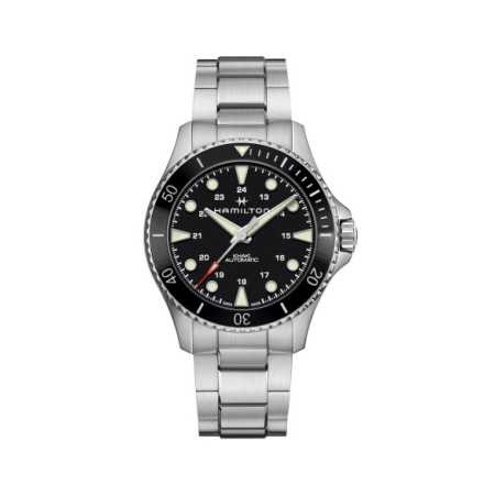 Reloj Khaki Navy Scuba Auto H82515130. Género: Hombre. Material: Acero. Tamaño: De 43mm a 46mm. Correa: Acero. Color esfera: Negro. Estilo: Deportivo,Cocktail. Movimiento: Automático. Características técnicas: Hora y segundero,Reserva de marcha