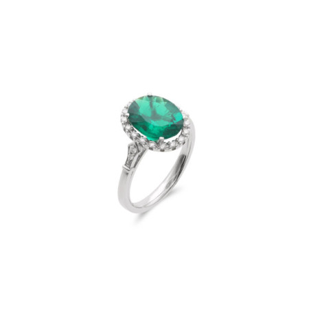 Anillo Oro Blanco, Esmeralda Y Diamantes. Género: Mujer. Material: Oro blanco. Piedras: Diamantes,Esmeraldas