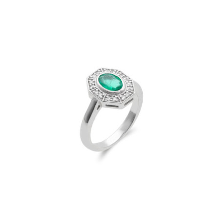 Anillo Oro Blanco, Esmeralda Y Diamantes. Género: Mujer. Material: Oro blanco. Piedras: Esmeraldas,Diamantes