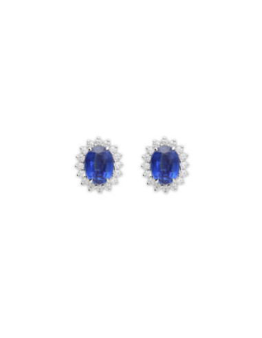 Pendientes Oro Blanco, Cianita Y Diamantes