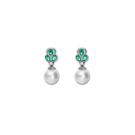Pendientes Oro Blanco, Diamantes, Esmeraldas Y Perlas. Género: Mujer. Material: Oro blanco. Piedras: Diamantes,Esmeraldas,Perlas