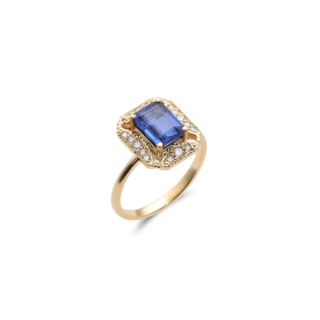 Anillo Oro Amarillo, Cianita Y Diamantes. Género: Mujer. Material: Oro amarillo. Piedras: Diamantes,Cianita