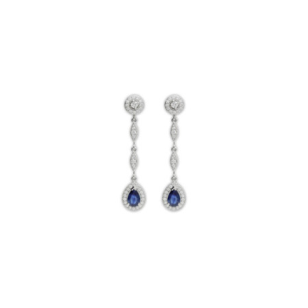 Pendientes Oro Blanco, Zafiro Y Diamantes. Género: Mujer. Material: Oro blanco. Piedras: Diamantes,Zafiros