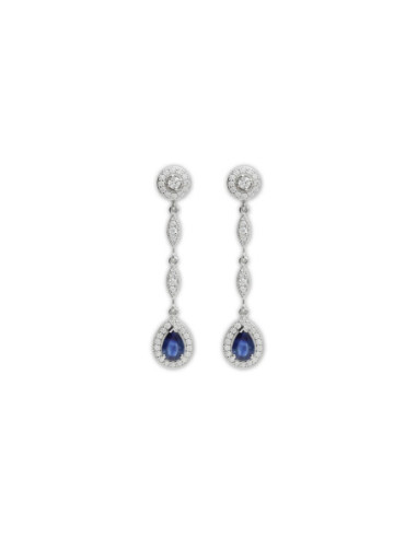 Pendientes Oro Blanco, Zafiro Y Diamantes