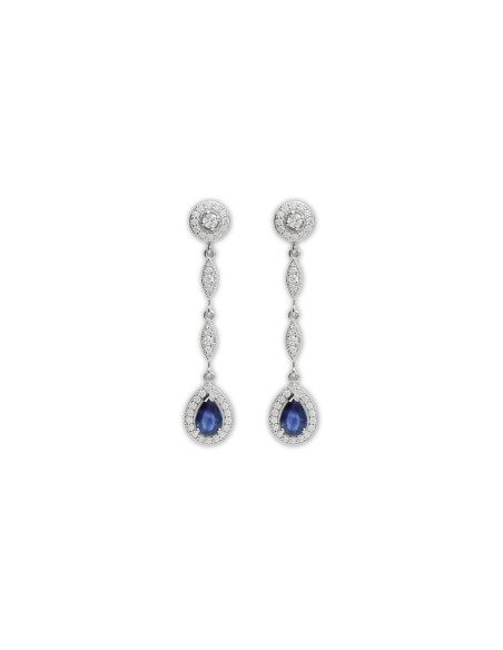 Pendientes Oro Blanco, Zafiro Y Diamantes