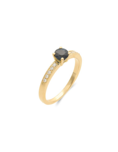 Anillo Oro Amarillo, Zafiro Y Diamantes