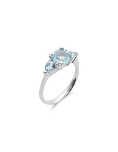 Anillo Oro Blanco Y Aguamarinas