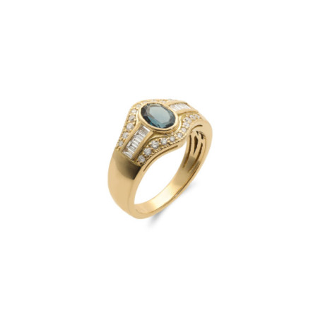 Anillo Oro Amarillo, Topacio Y Diamantes. Género: Mujer. Material: Oro amarillo. Piedras: Diamantes,Topacio azul