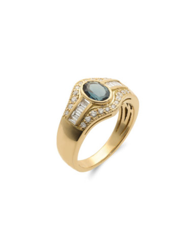 Anillo Oro Amarillo, Topacio Y Diamantes