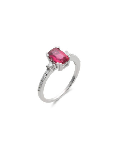 Anillo Oro Blanco, Rubelita Y Diamantes