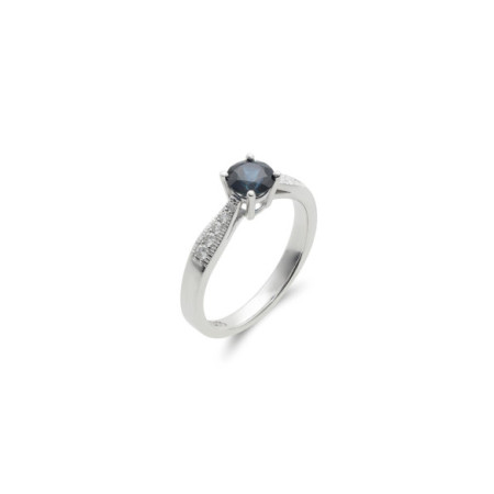 Anillo Oro Blanco, Zafiro Y Diamantes. Género: Mujer. Material: Oro blanco. Piedras: Diamantes,Zafiros