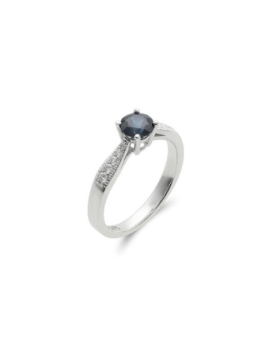 Anillo Oro Blanco, Zafiro Y Diamantes