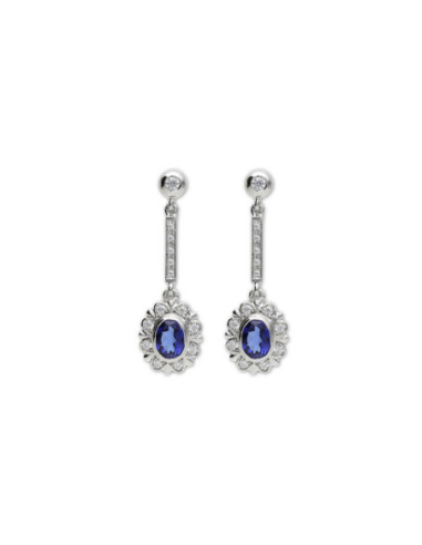 Pendientes Plata, Circonitas Y Piedra Azul