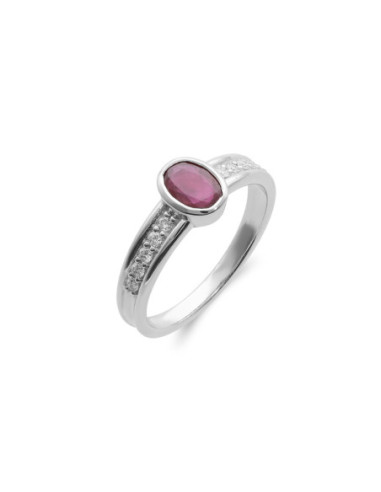 Anillo Oro Blanco, Rubí Y Diamantes