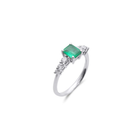 Anillo Oro Blanco, Esmeralda Y Diamantes. Género: Mujer. Material: Oro blanco. Piedras: Diamantes,Esmeraldas