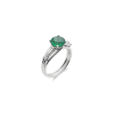 Anillo Oro Blanco, Esmeralda Y Diamantes. Género: Mujer. Material: Oro blanco. Piedras: Diamantes,Esmeraldas