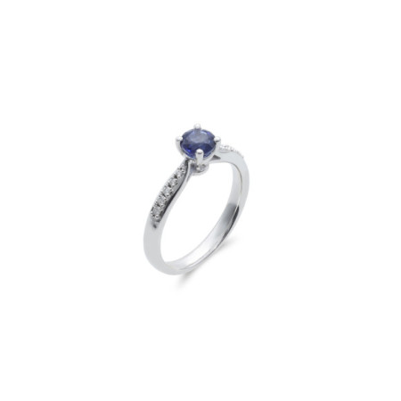 Anillo Oro Blanco, Zafiro Y Diamantes. Género: Mujer. Material: Oro blanco. Piedras: Diamantes,Zafiros
