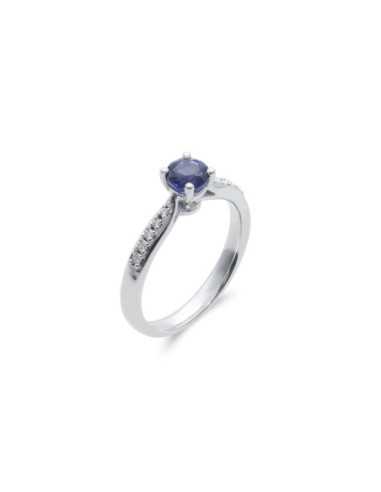 Anillo Oro Blanco, Zafiro Y Diamantes