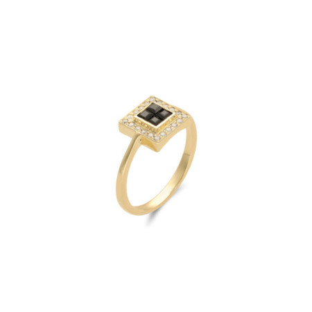 Anillo Oro Amarillo, Diamantes Y Ónix. Género: Mujer. Material: Oro amarillo. Piedras: Diamantes,Onix
