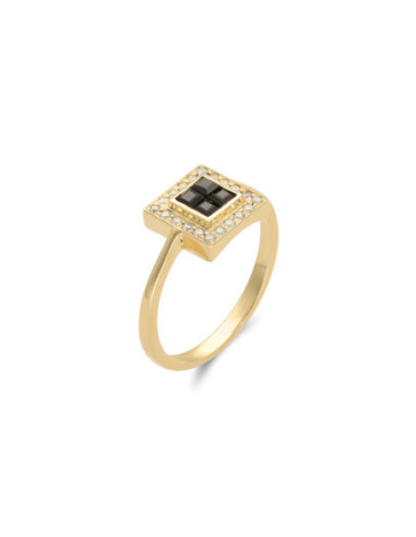 Anillo Oro Amarillo, Diamantes Y Ónix