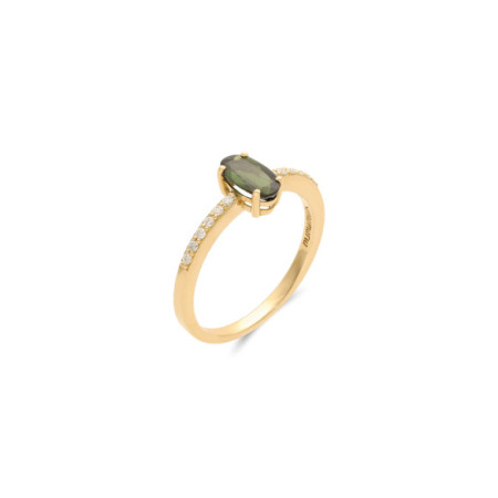 Anillo Oro Amarillo, Turmalina Y Diamantes. Género: Mujer. Material: Oro amarillo. Piedras: Diamantes,Turmalinas