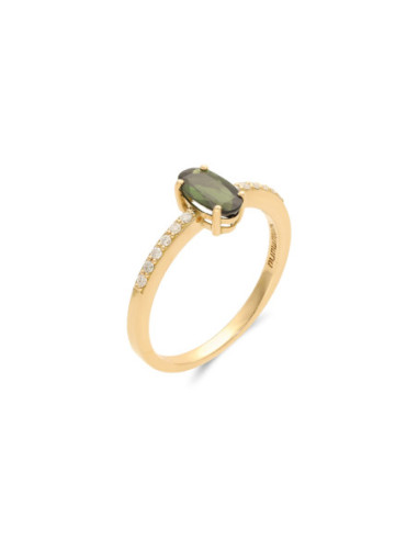 Anillo Oro Amarillo, Turmalina Y Diamantes
