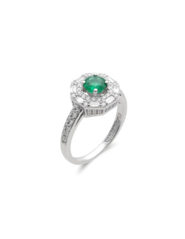 Anillo Oro Blanco, Esmeralda Y Diamantes
