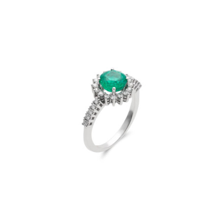 Anillo Oro Blanco, Esmeralda Y Diamantes. Género: Mujer. Material: Oro blanco. Piedras: Diamantes,Esmeraldas