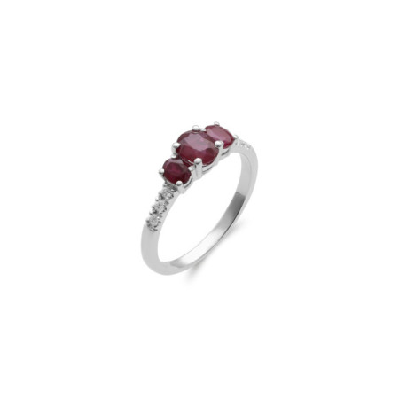 Anillo Oro Blanco, Rubíes Y Diamantes. Género: Mujer. Material: Oro blanco. Piedras: Diamantes,Rubies