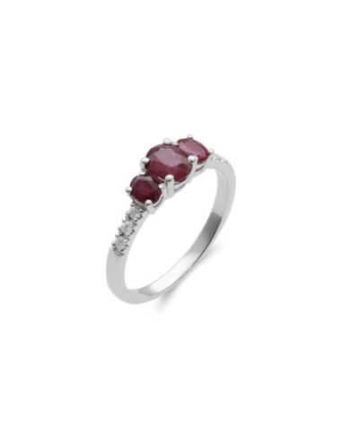 Anillo Oro Blanco, Rubíes Y Diamantes