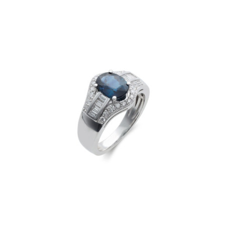 Anillo Oro Blanco, Zafiro Y Diamantes. Género: Mujer. Material: Oro blanco. Piedras: Diamantes,Zafiros