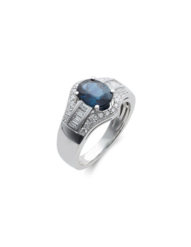 Anillo Oro Blanco, Zafiro Y Diamantes