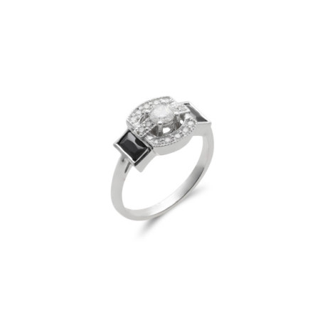 Anillo Oro Blanco, Diamantes Y Ónix. Género: Mujer. Material: Oro blanco. Piedras: Diamantes,Onix