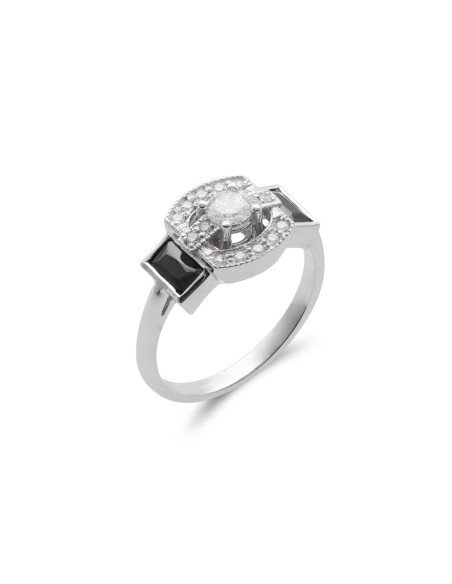 Anillo Oro Blanco, Diamantes Y Ónix