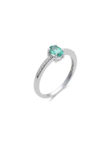 Anillo Oro Blanco, Esmeralda Y Diamantes
