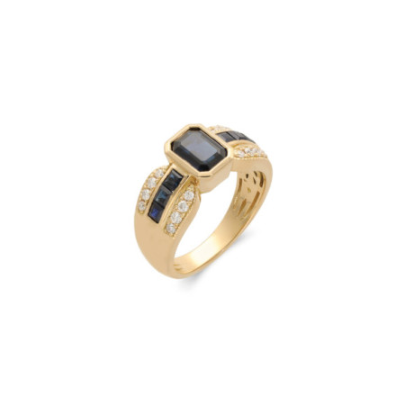 Anillo Oro Amarillo, Zafiro Y Diamantes. Género: Mujer. Material: Oro amarillo. Piedras: Diamantes,Zafiros