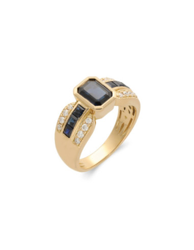 Anillo Oro Amarillo, Zafiro Y Diamantes
