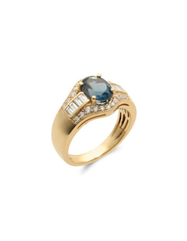 Anillo Oro Amarillo, Topacio Y Diamantes