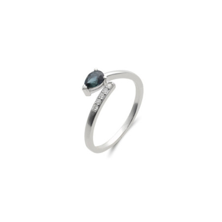 Anillo Oro Blanco, Zafiro Y Diamantes. Género: Mujer. Material: Oro blanco. Piedras: Diamantes,Zafiros