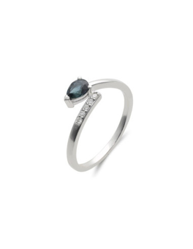 Anillo Oro Blanco, Zafiro Y Diamantes