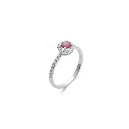 Anillo Oro Blanco, Rubí Y Diamantes. Género: Mujer. Material: Oro blanco. Piedras: Diamantes,Rubies