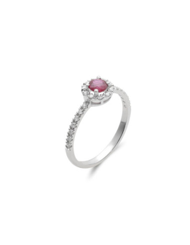 Anillo Oro Blanco, Rubí Y Diamantes