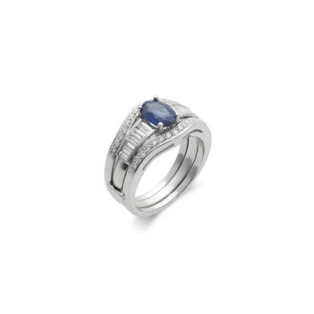 Anillo Oro Blanco, Zafiro Y Diamantes. Género: Mujer. Material: Oro blanco. Piedras: Diamantes,Zafiros