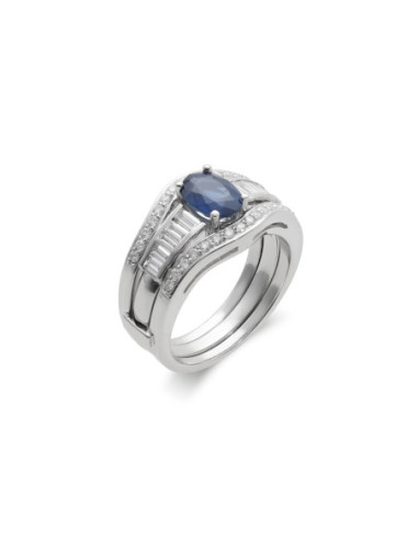 Anillo Oro Blanco, Zafiro Y Diamantes