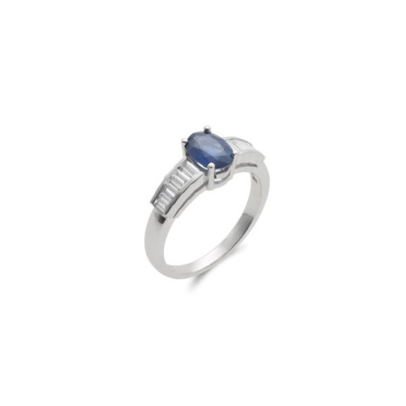 Anillo Oro Blanco, Zafiro Y Diamantes. Género: Mujer. Material: Oro blanco. Piedras: Diamantes,Zafiros