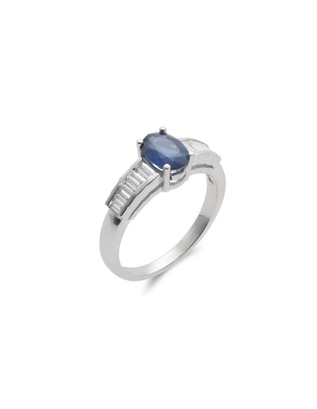Anillo Oro Blanco, Zafiro Y Diamantes